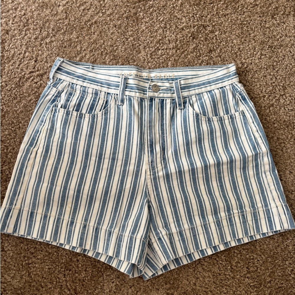 AE Blue and White Striped Women's Shorts